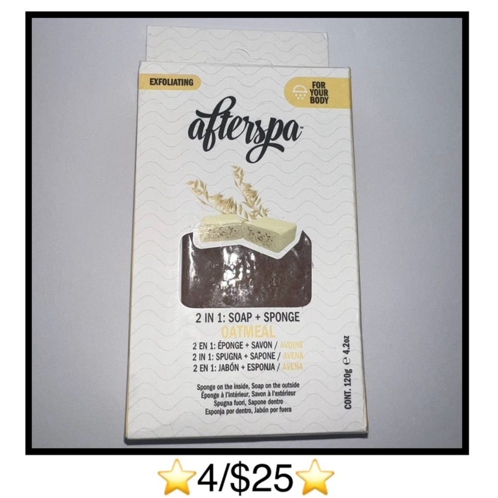 Afterspa 2 in 1 Exfoliating Oatmeal Soap + Bath Sponge New in Box